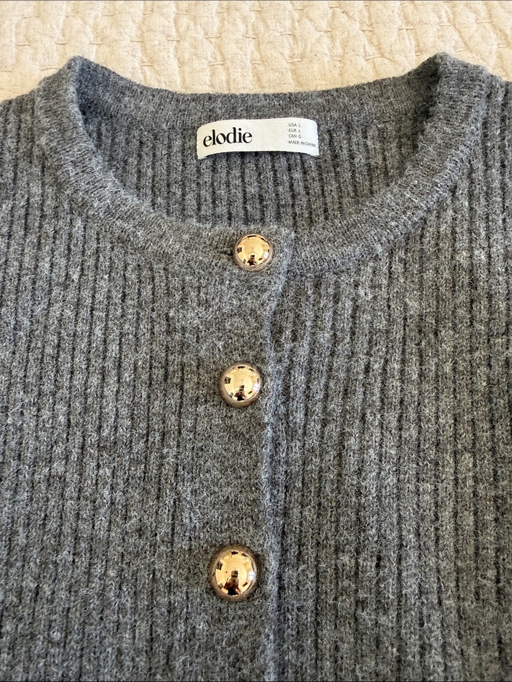 Elodie Gray Ribbed Button-Front Cardigan - Picture 2 of 2